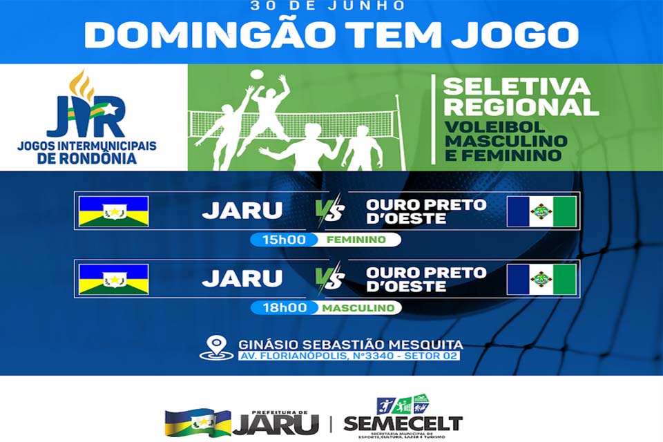 Jaru sediará 3 modalidades dos Jogos Intermunicipais de Rondônia; disputas começam neste domingo,30