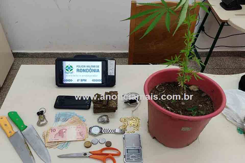 PM flagra motociclista com droga e em busca na casa dele encontra pé de maconha