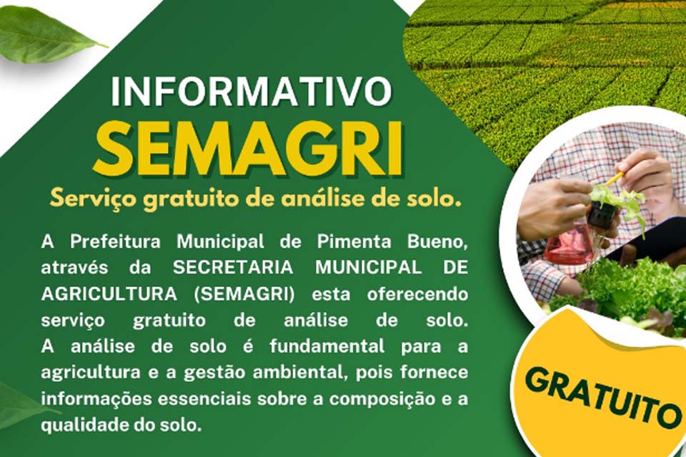 Prefeitura de Pimenta Bueno oferece serviço gratuito de análise de solo