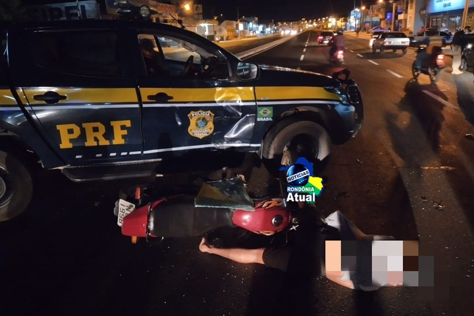 Motociclista colide em viatura da PRF que realizava Blitz na Br-364