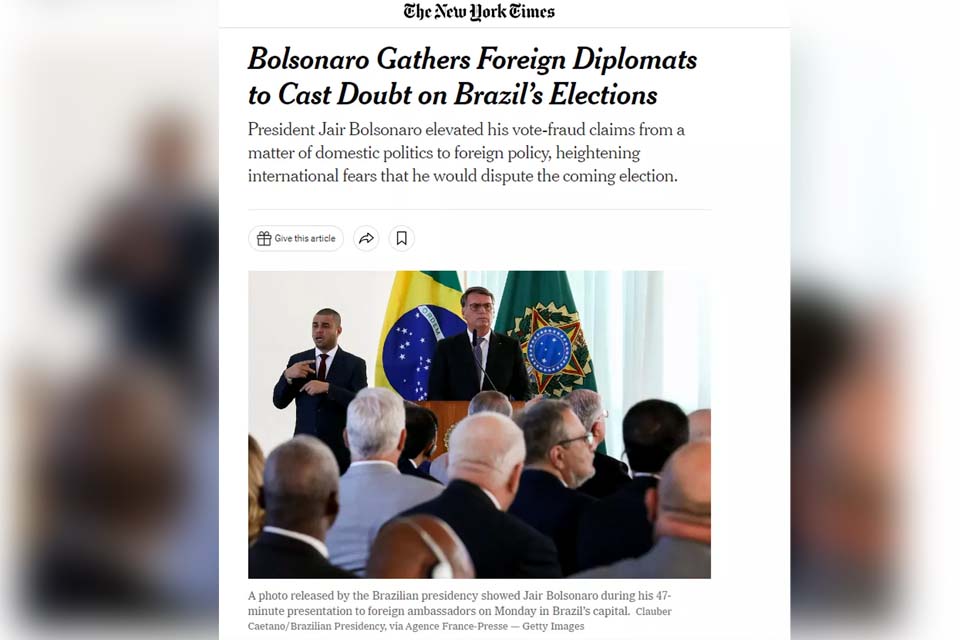 Imprensa internacional compara discurso de Bolsonaro em encontro com embaixadores ao de Trump