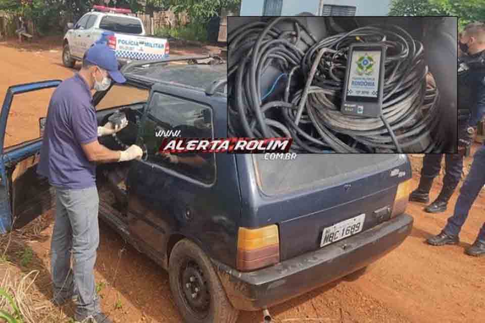 Carro com quase 100 metros de fios furtados é apreendido pela PM