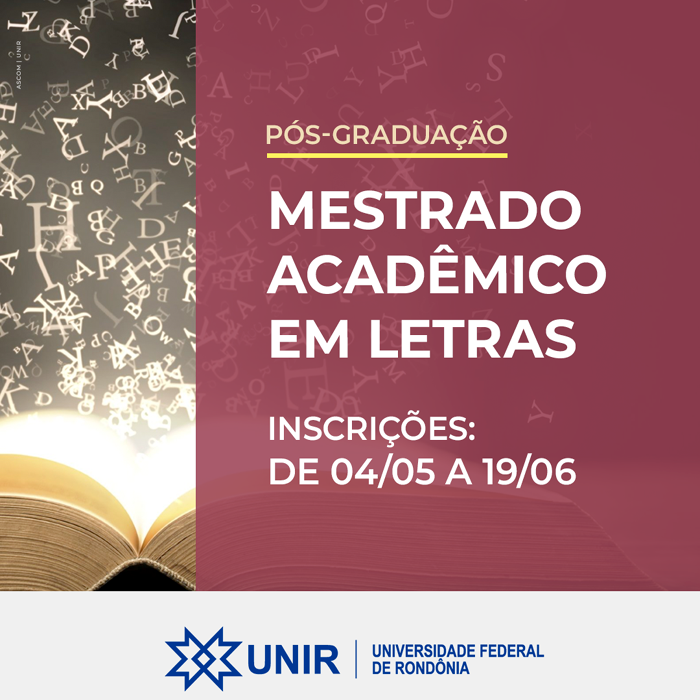 Pós-Graduação: UNIR abre inscrições para ingresso no Mestrado em Letras