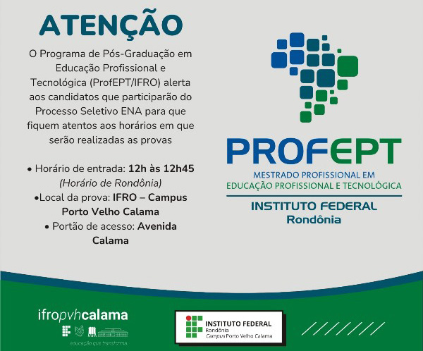 Exame Nacional de Acesso ao Mestrado em Educação Profissional e Tecnológica será no domingo, 12