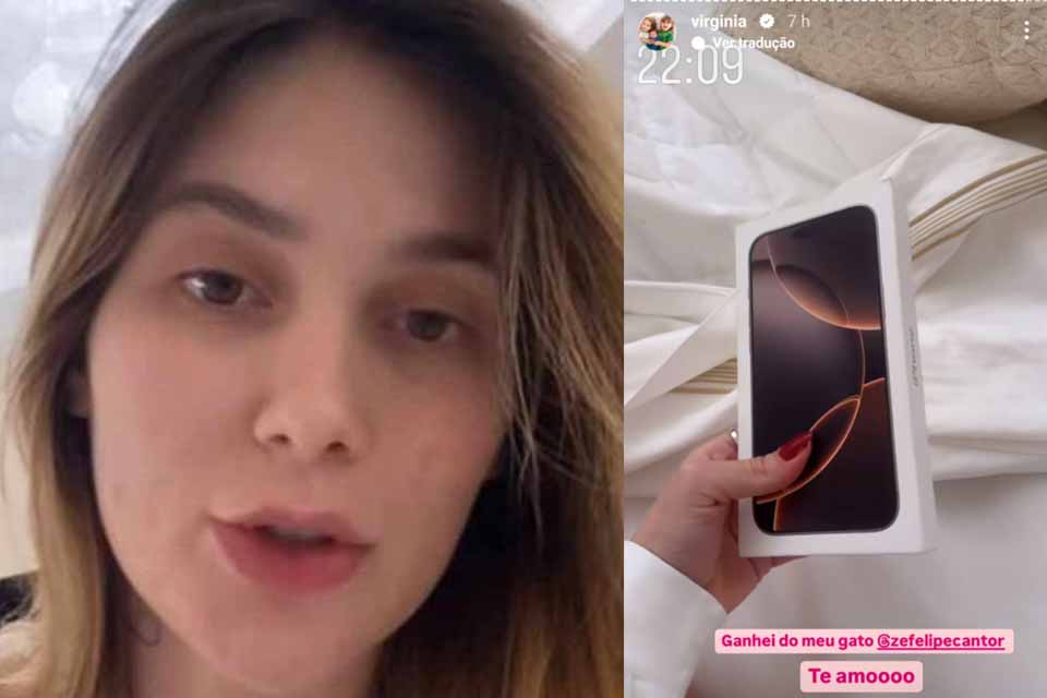 Virginia ganha iPhone de Zé Felipe e comemora: “Eu amei, te amo, amor”